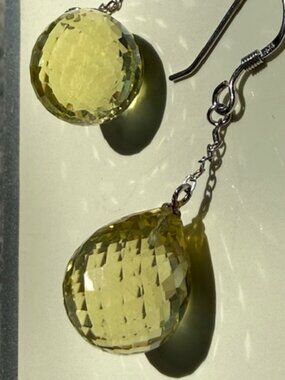 Silver Earrings With Yellow Green Stone